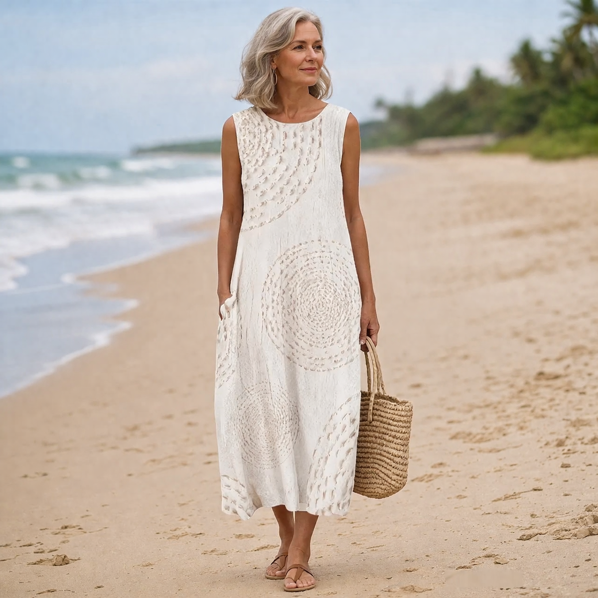 Ottoline | Circle Embroidered Linen Maxi Dress