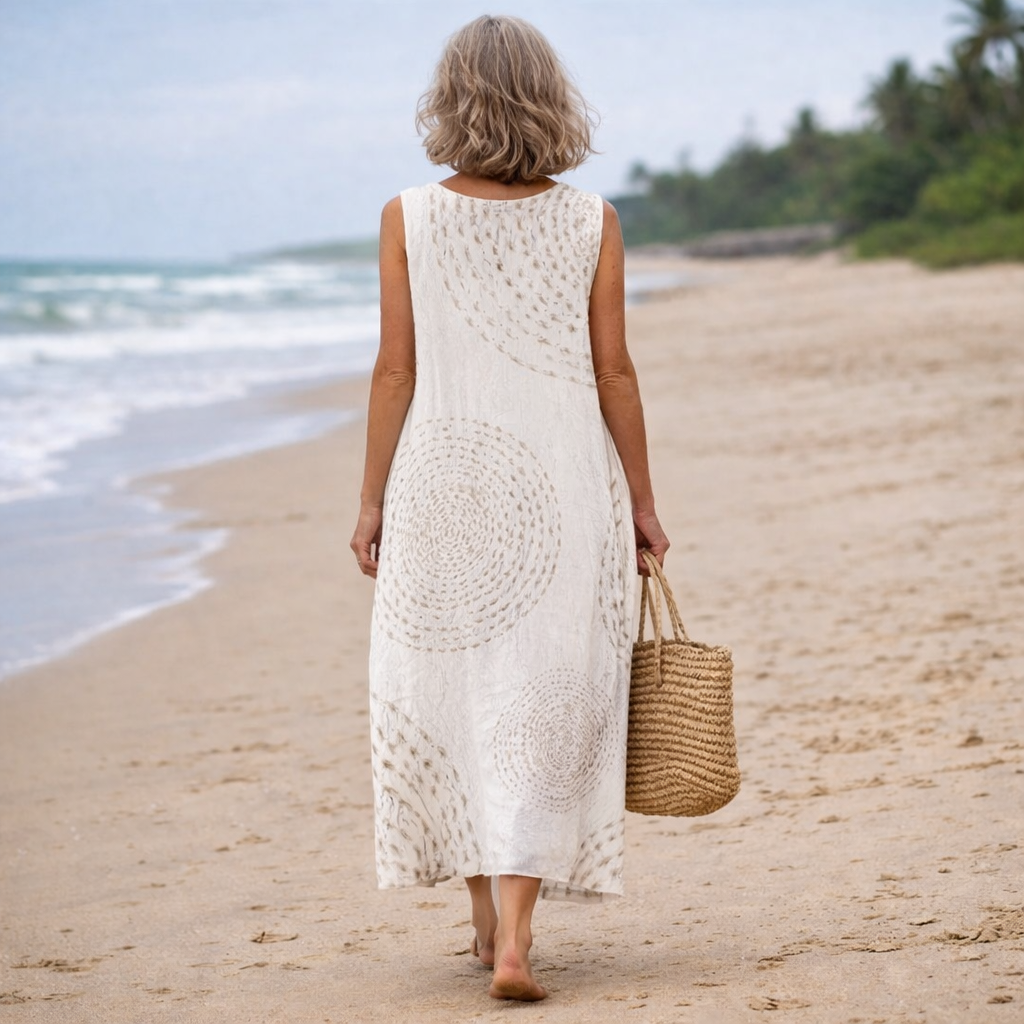 Ottoline | Circle Embroidered Linen Maxi Dress