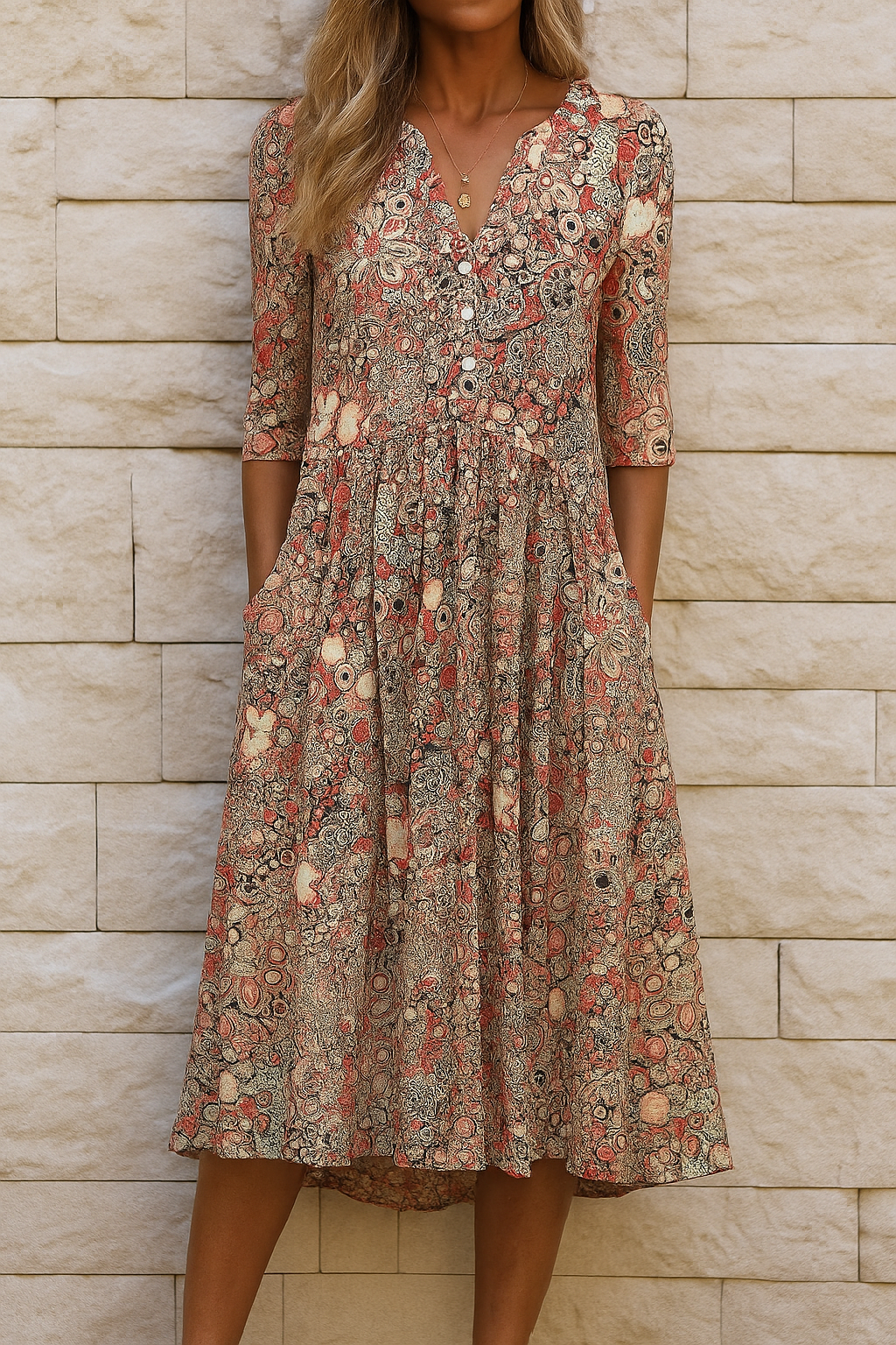 Jocasta | Artistic Floral Swirl Print Midi Dress