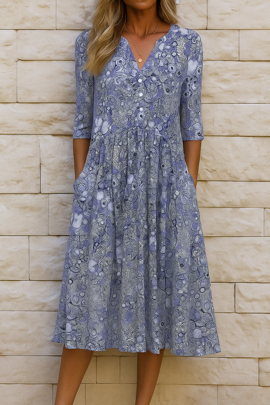 Jocasta | Artistic Floral Swirl Print Midi Dress