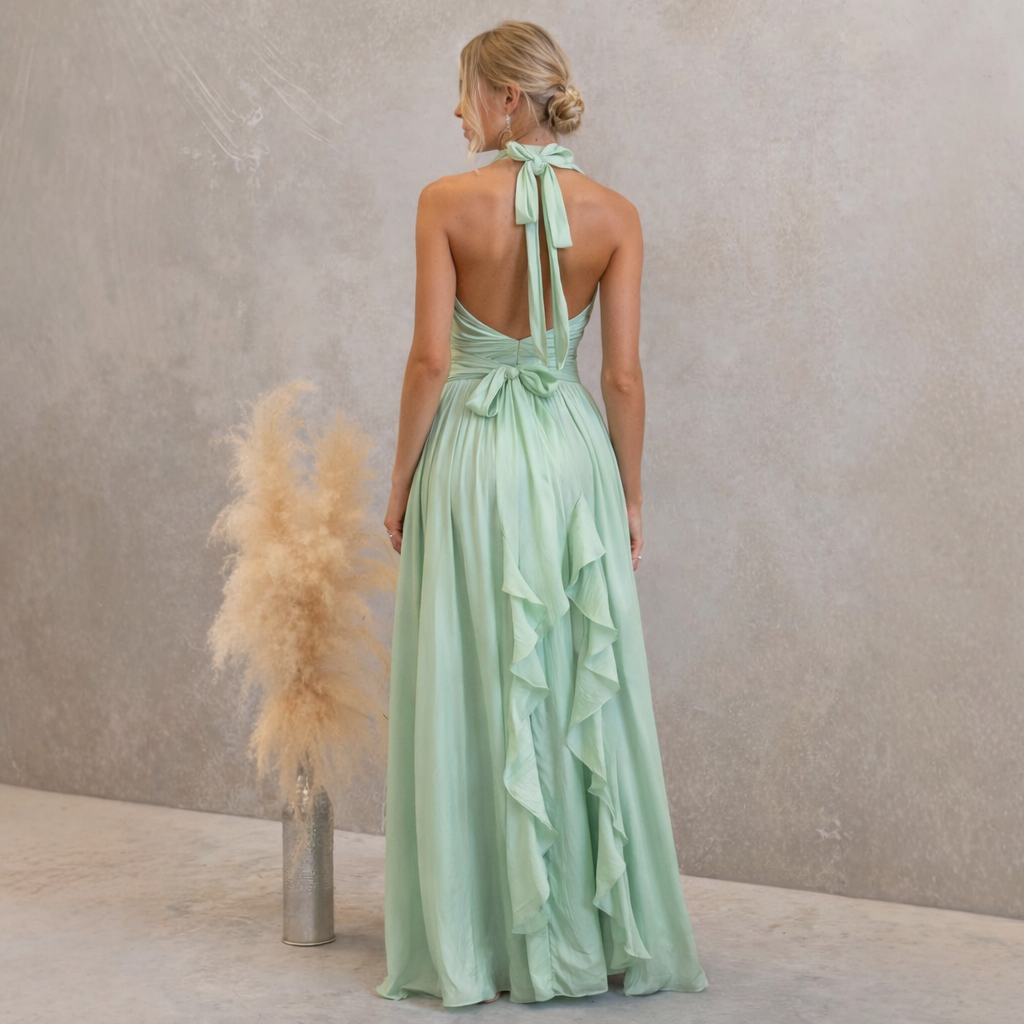 Celestia | Halter Neck Ruffle Maxi Dress