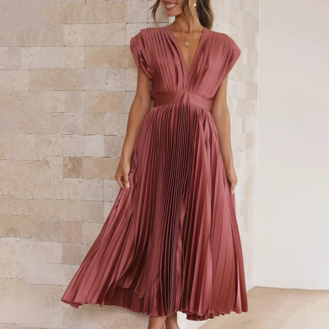 Clarissa | Pleated V-Neck Midi Dress