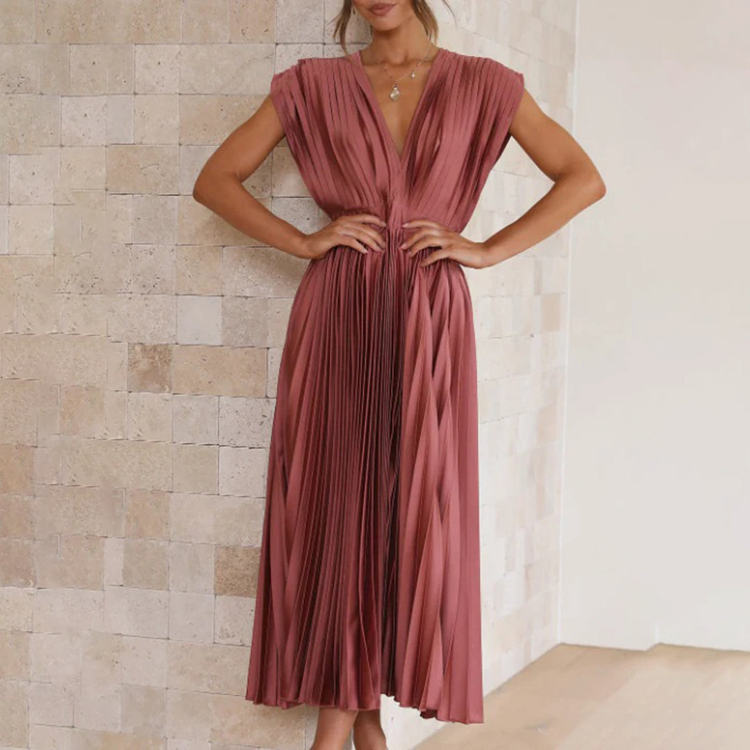 Clarissa | Pleated V-Neck Midi Dress