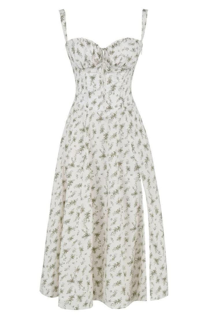 Corset Midi Dress – Tailored Waist and Flowing Skirt