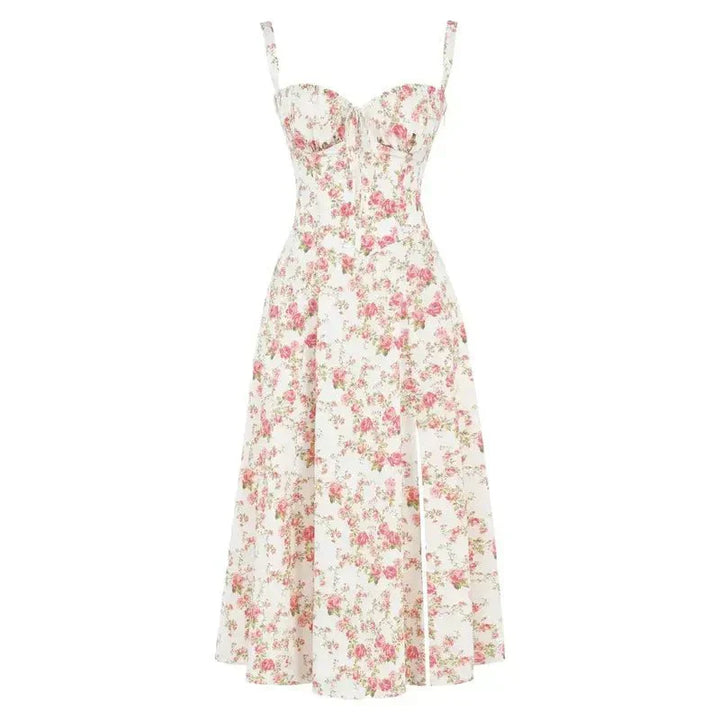 Corset Midi Dress – Tailored Waist and Flowing Skirt