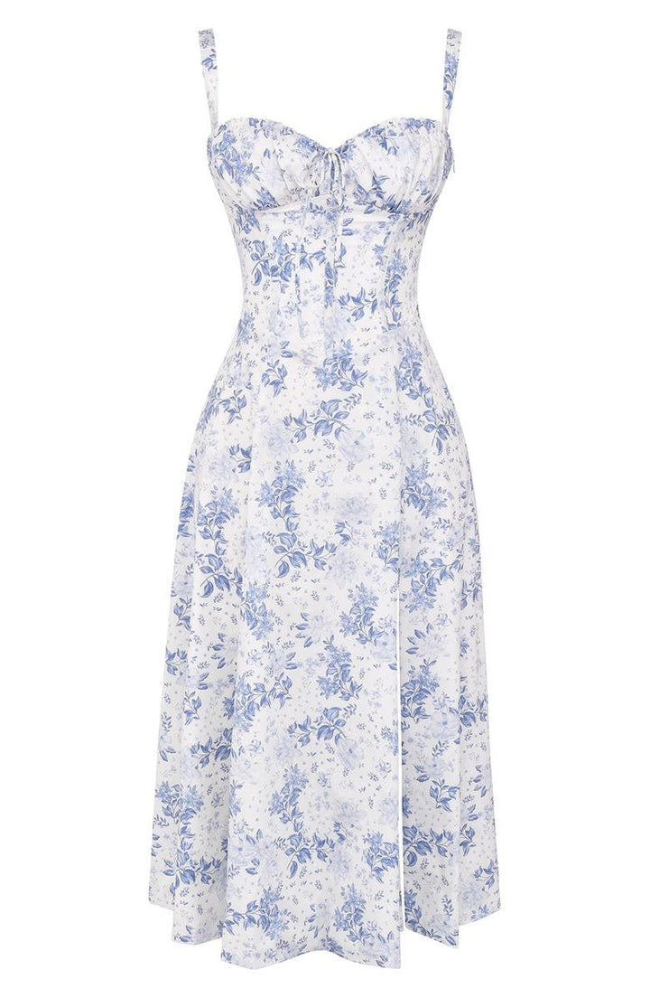 Corset Midi Dress – Tailored Waist and Flowing Skirt