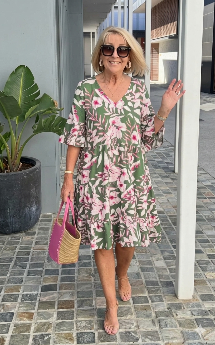 Beatrice | Tropical Floral Ruffle Midi Dress