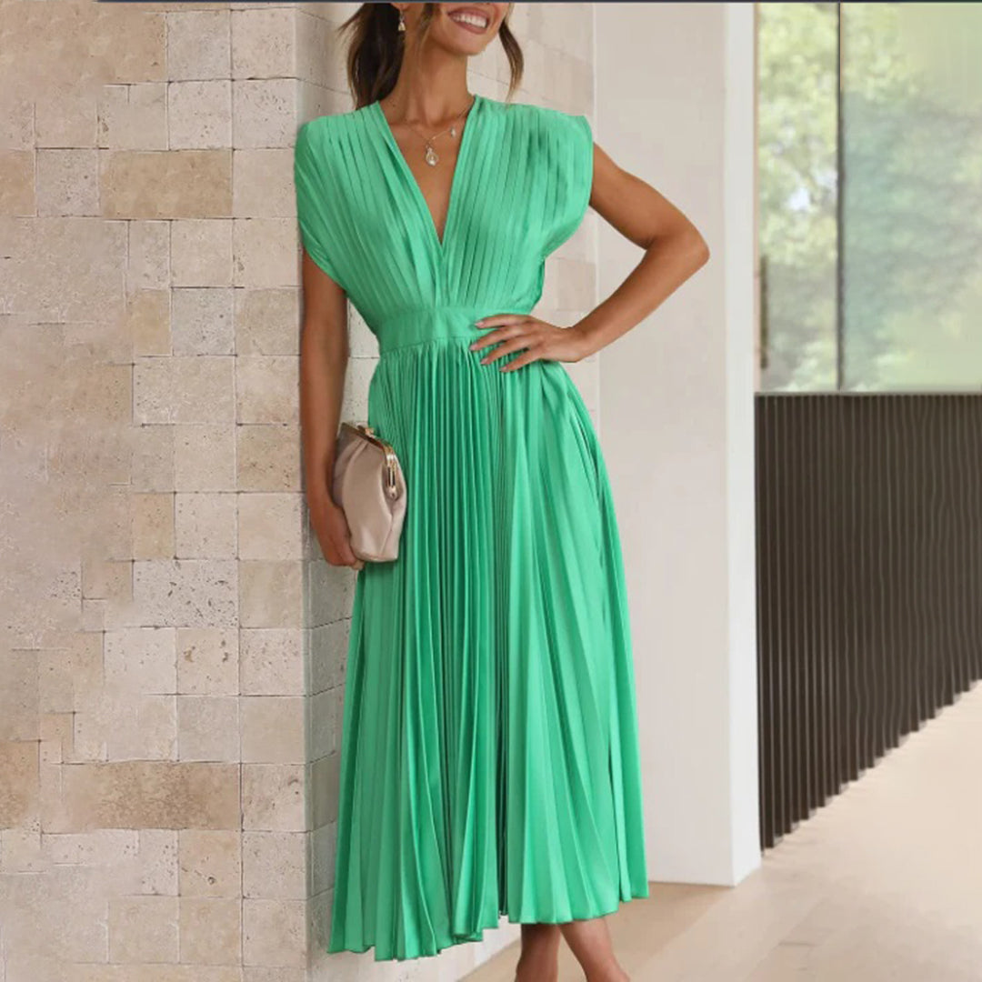 Clarissa | Pleated V-Neck Midi Dress
