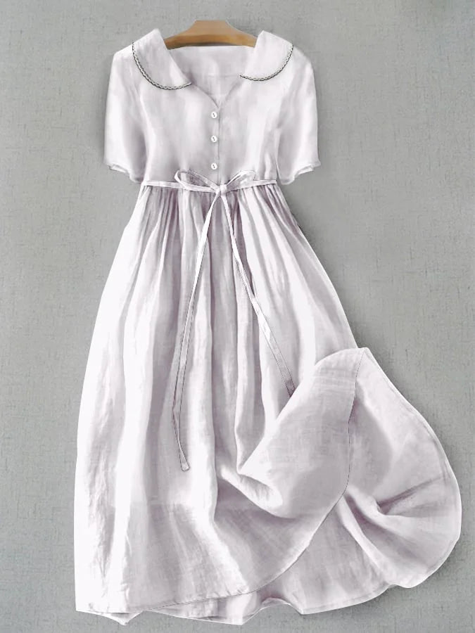 Isla | Peter Pan Collar Linen Maxi Dress
