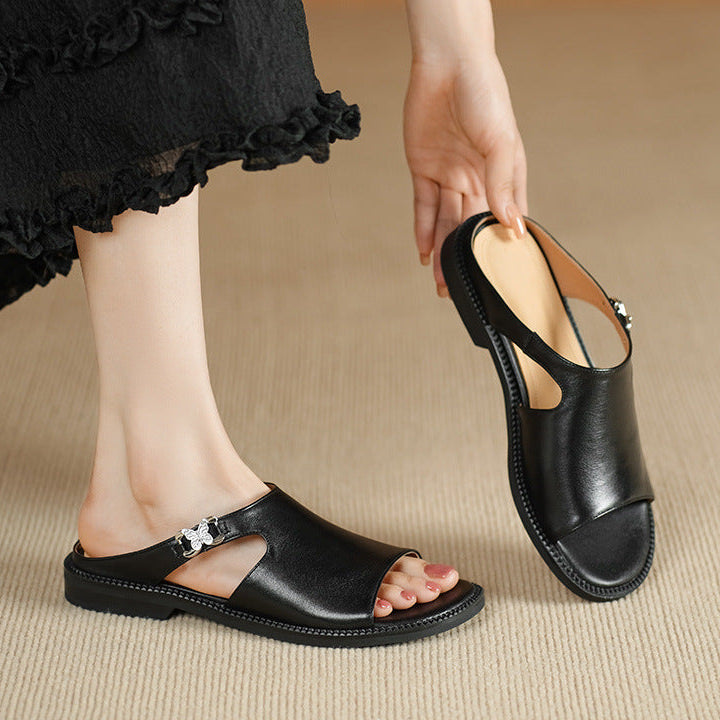 Clara | Elegant Leather Slide Sandals