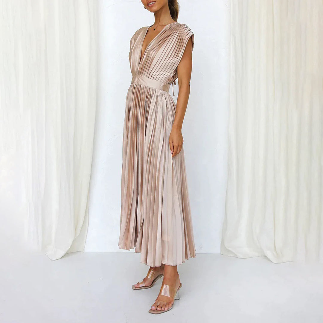 Clarissa | Pleated V-Neck Midi Dress