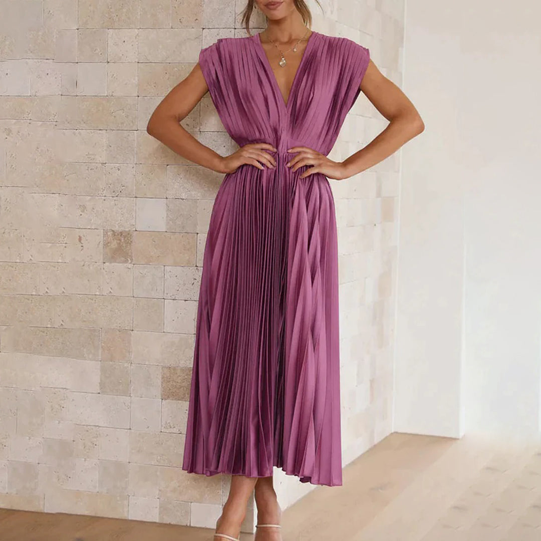 Clarissa | Pleated V-Neck Midi Dress