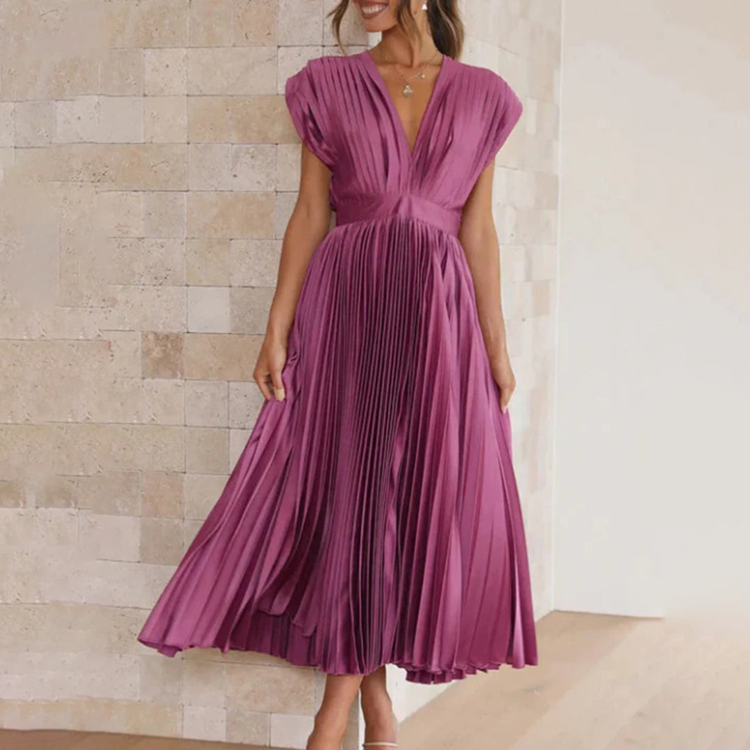 Clarissa | Pleated V-Neck Midi Dress