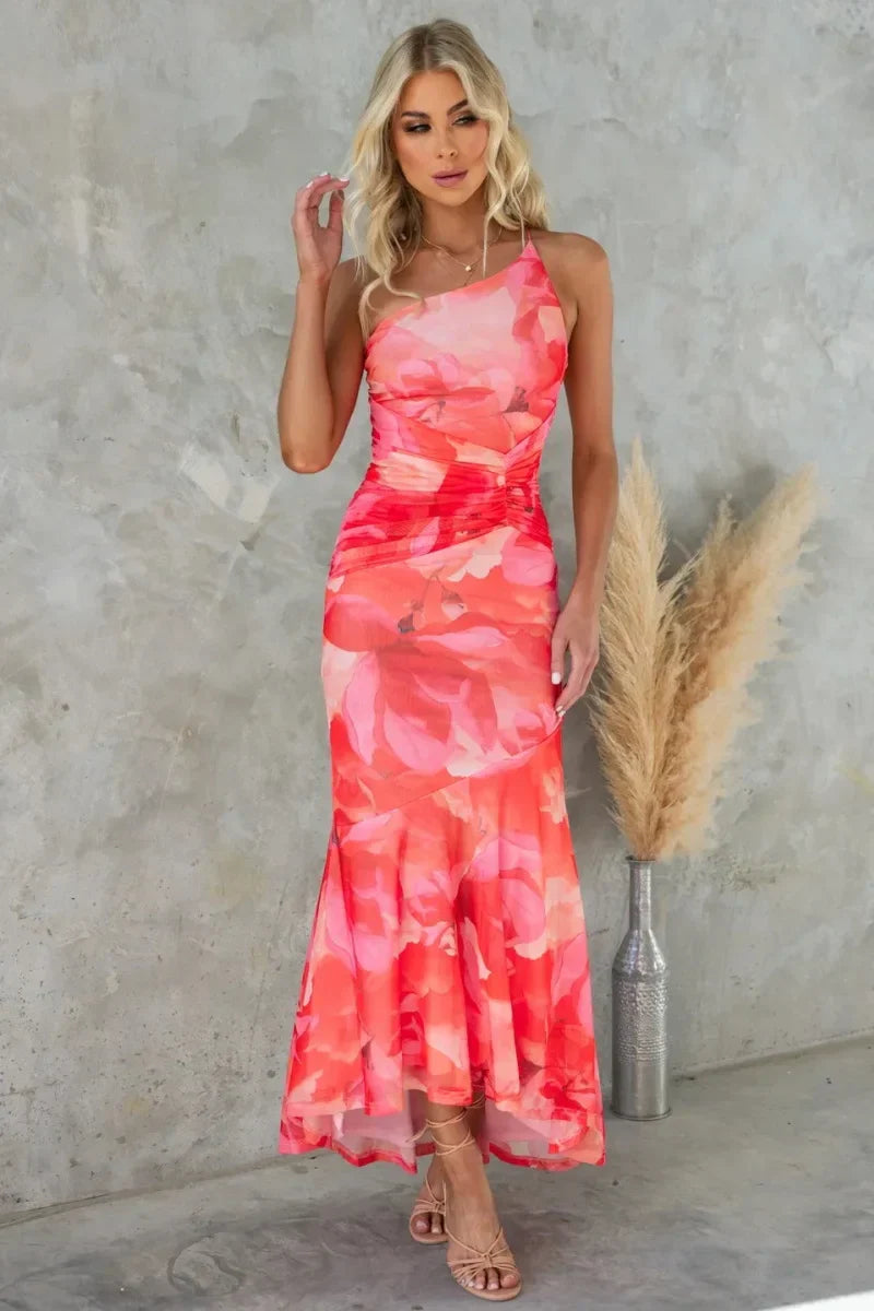 Avenyra – Elegant One-Shoulder Floral Dress