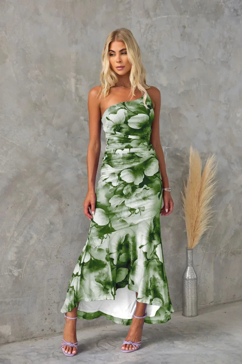 Avenyra – Elegant One-Shoulder Floral Dress