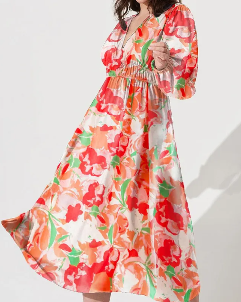 Arabella | Floral Print Lantern Sleeve Maxi Dress