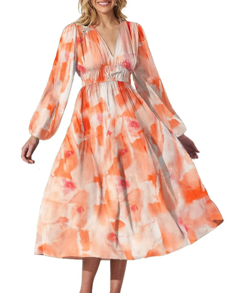 Arabella | Floral Print Lantern Sleeve Maxi Dress