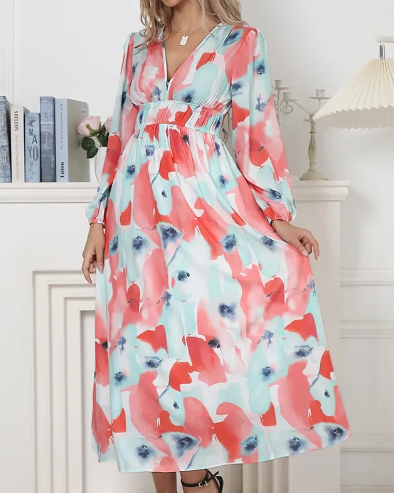 Arabella | Floral Print Lantern Sleeve Maxi Dress