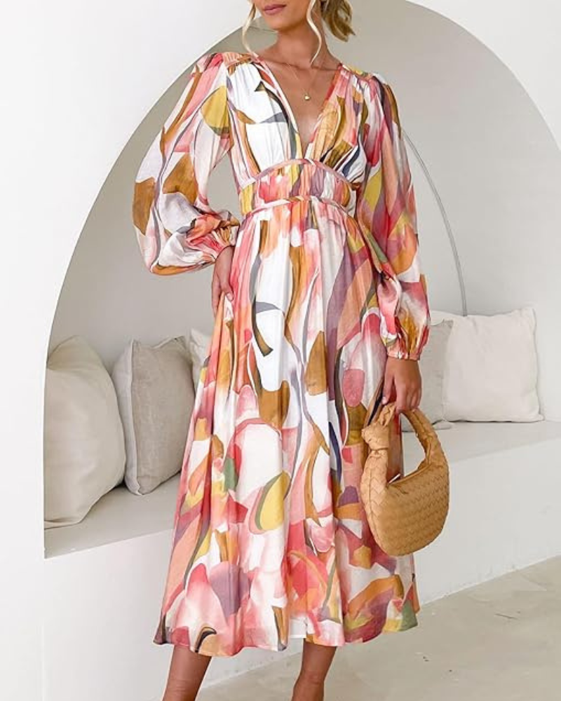 Arabella | Floral Print Lantern Sleeve Maxi Dress