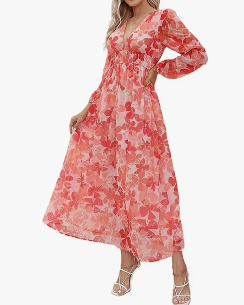 Arabella | Floral Print Lantern Sleeve Maxi Dress