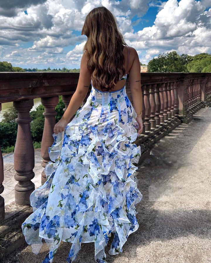 Women’s Ruffled Maxi Dress – Relaxed Fit – Vibrant Floral Print