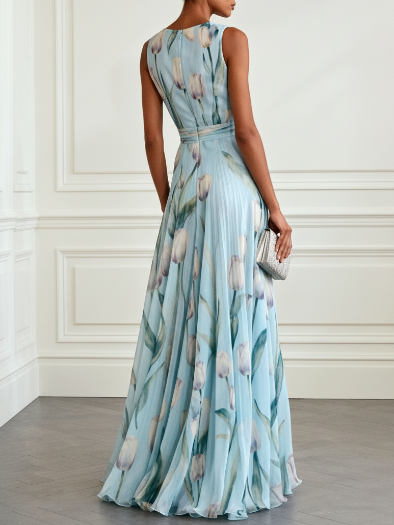Lavinia | Tulip Print Chiffon Maxi Dress