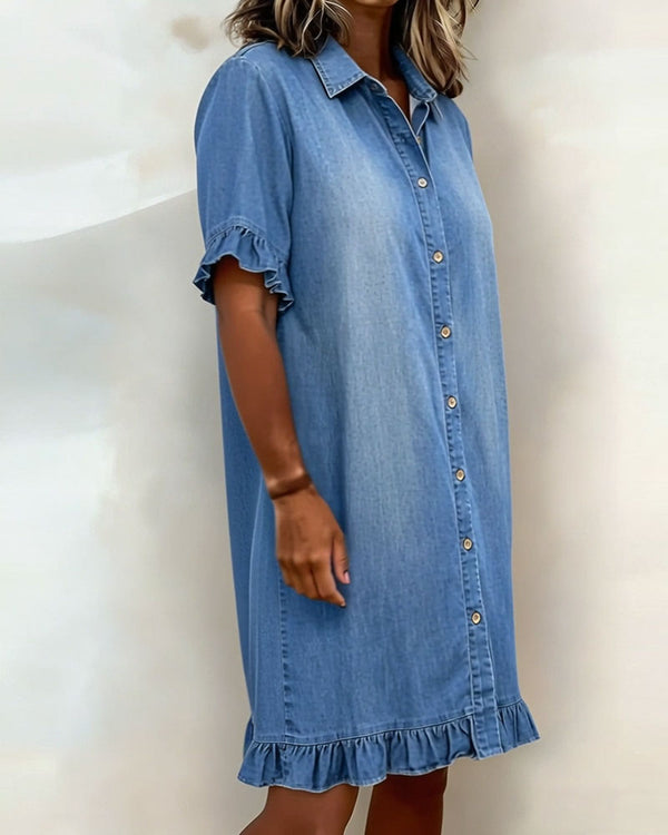 Daisy | Frill-Trim Denim Shirt Dress