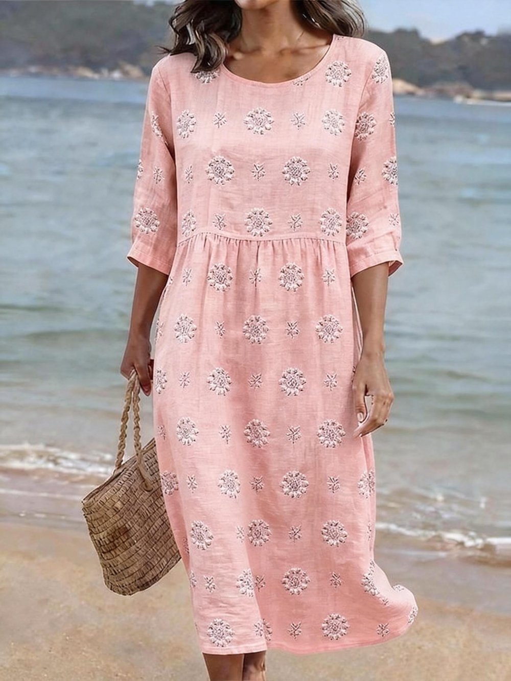 Meadow | Embroidered Linen Midi Dress