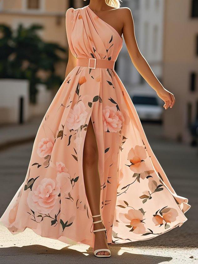 Rosamund | Floral One-Shoulder Belted Maxi Dress