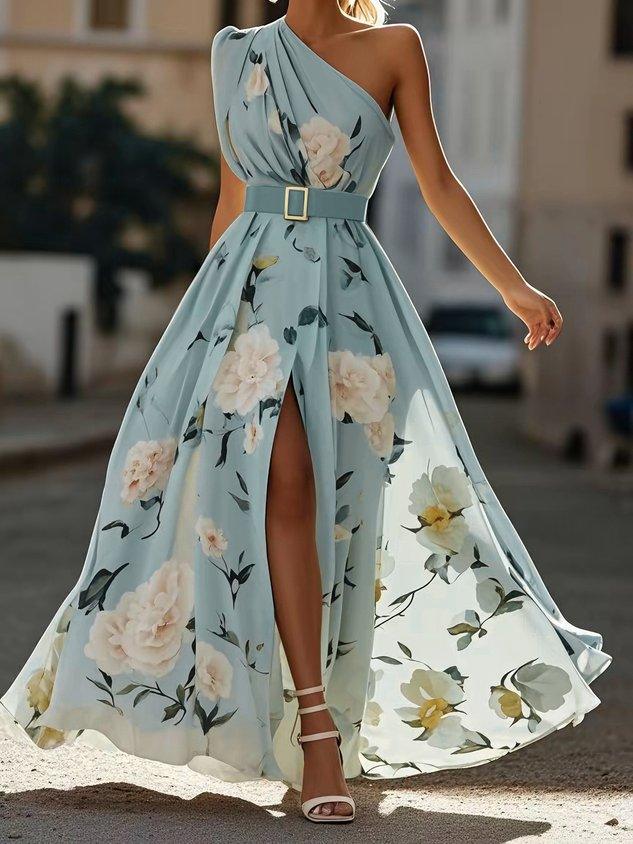 Rosamund | Floral One-Shoulder Belted Maxi Dress