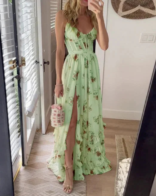 Rosalie | Vintage Floral Chiffon Maxi Dress