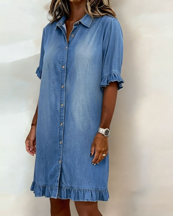Daisy | Frill-Trim Denim Shirt Dress