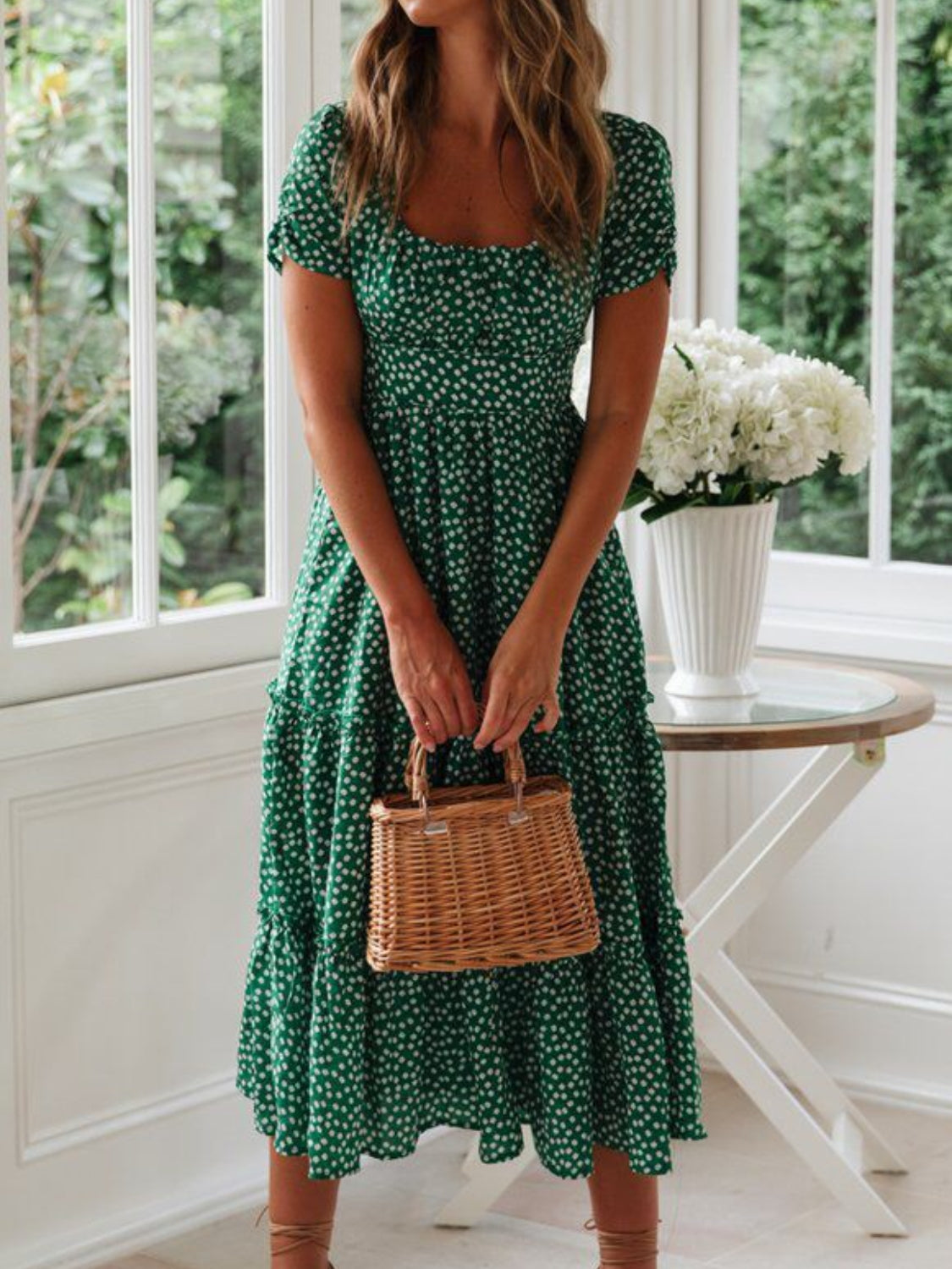 Rowena | Ditsy Floral Square Neck Midi Dress