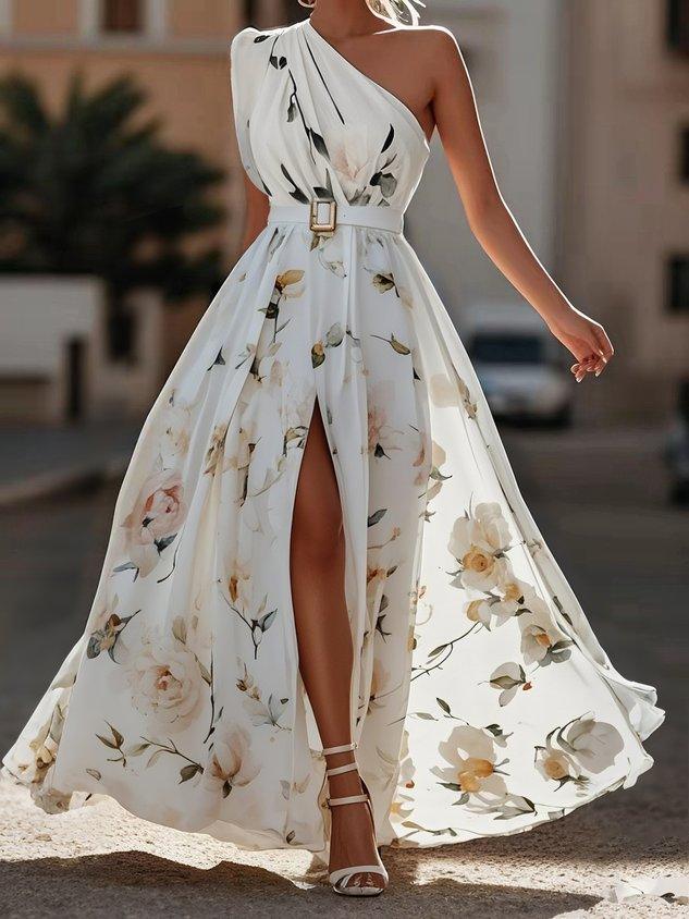 Rosamund | Floral One-Shoulder Belted Maxi Dress