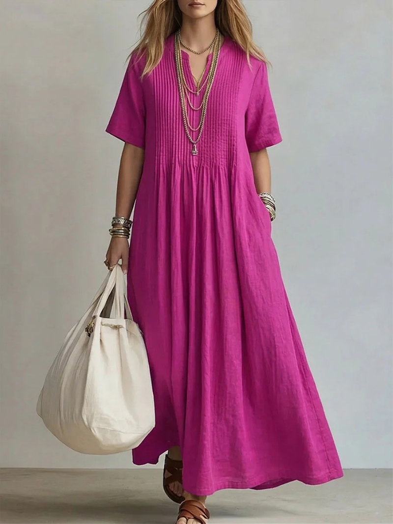Saida – V-Neck Maxi Dress with Short Sleeves and Flowing Fit