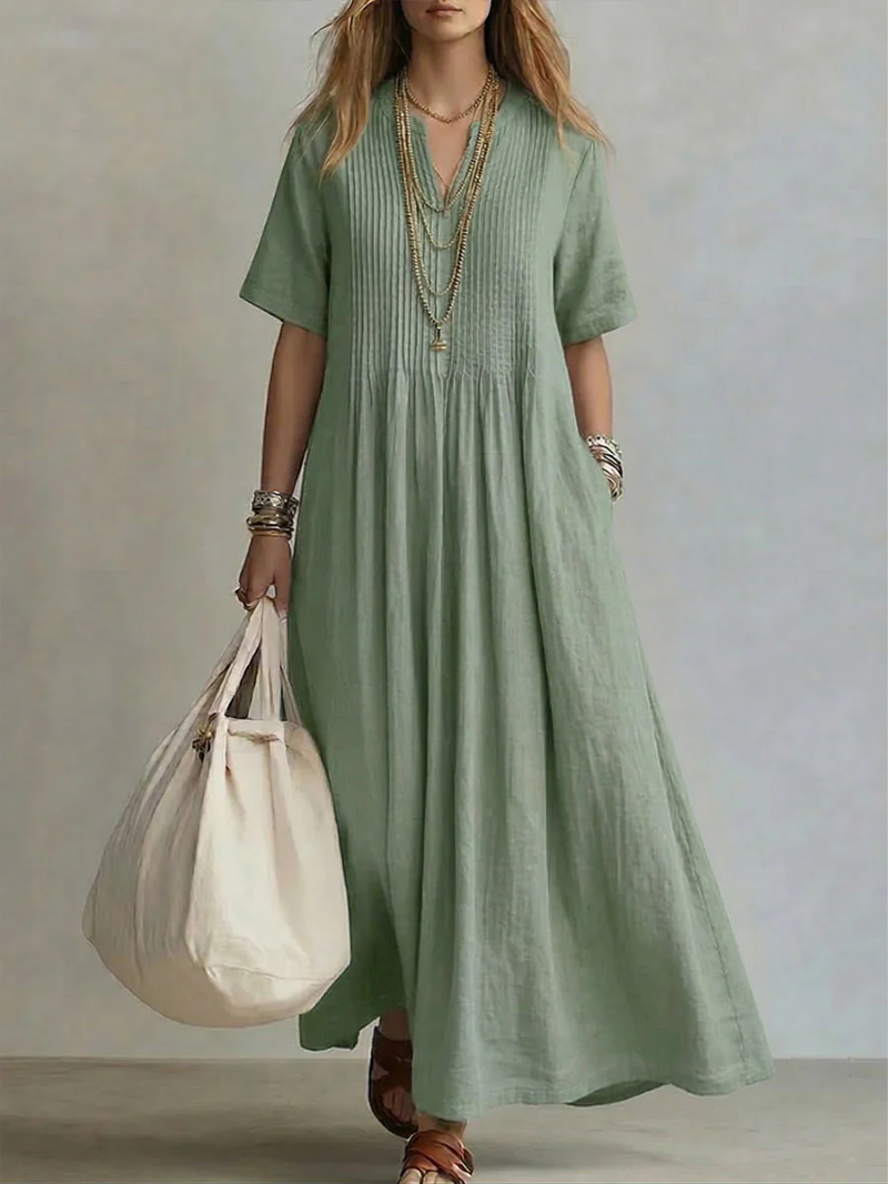 Sage | Linen Pintuck Maxi Dress