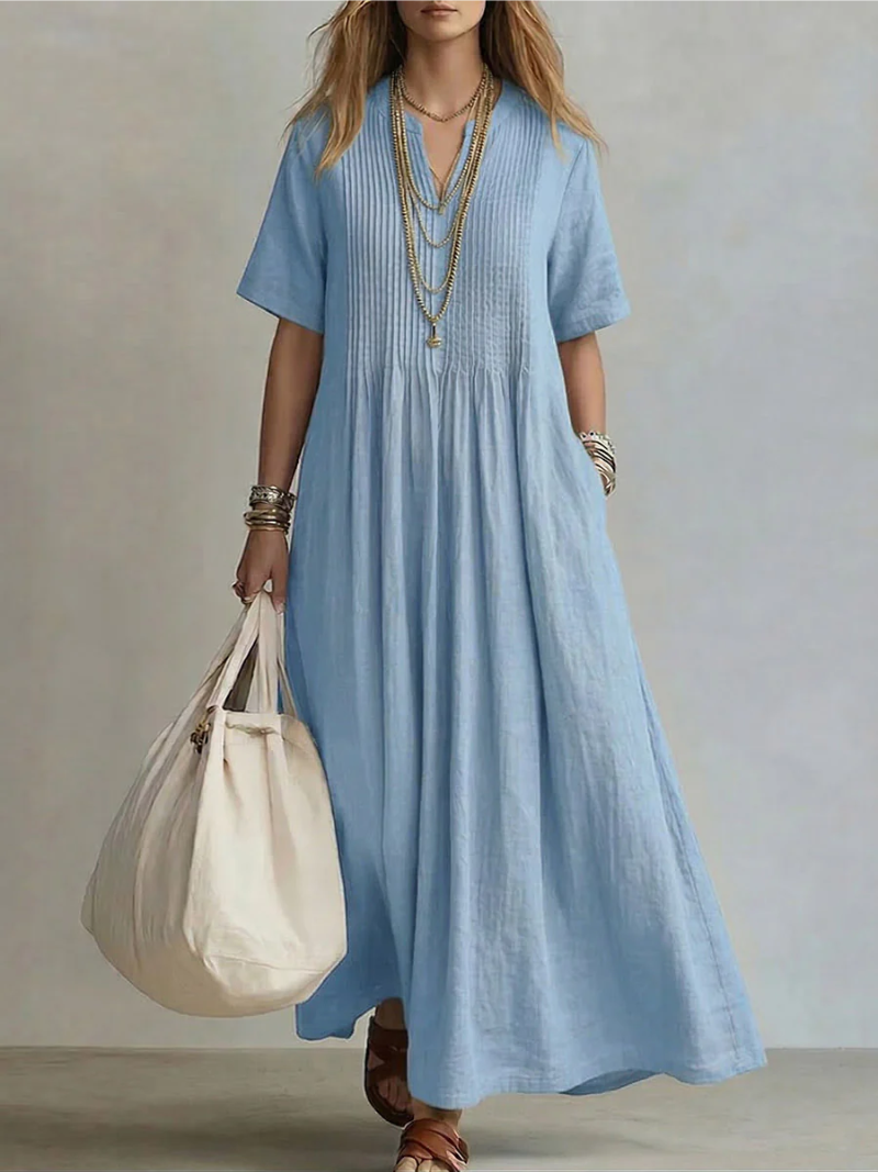 Sage | Linen Pintuck Maxi Dress