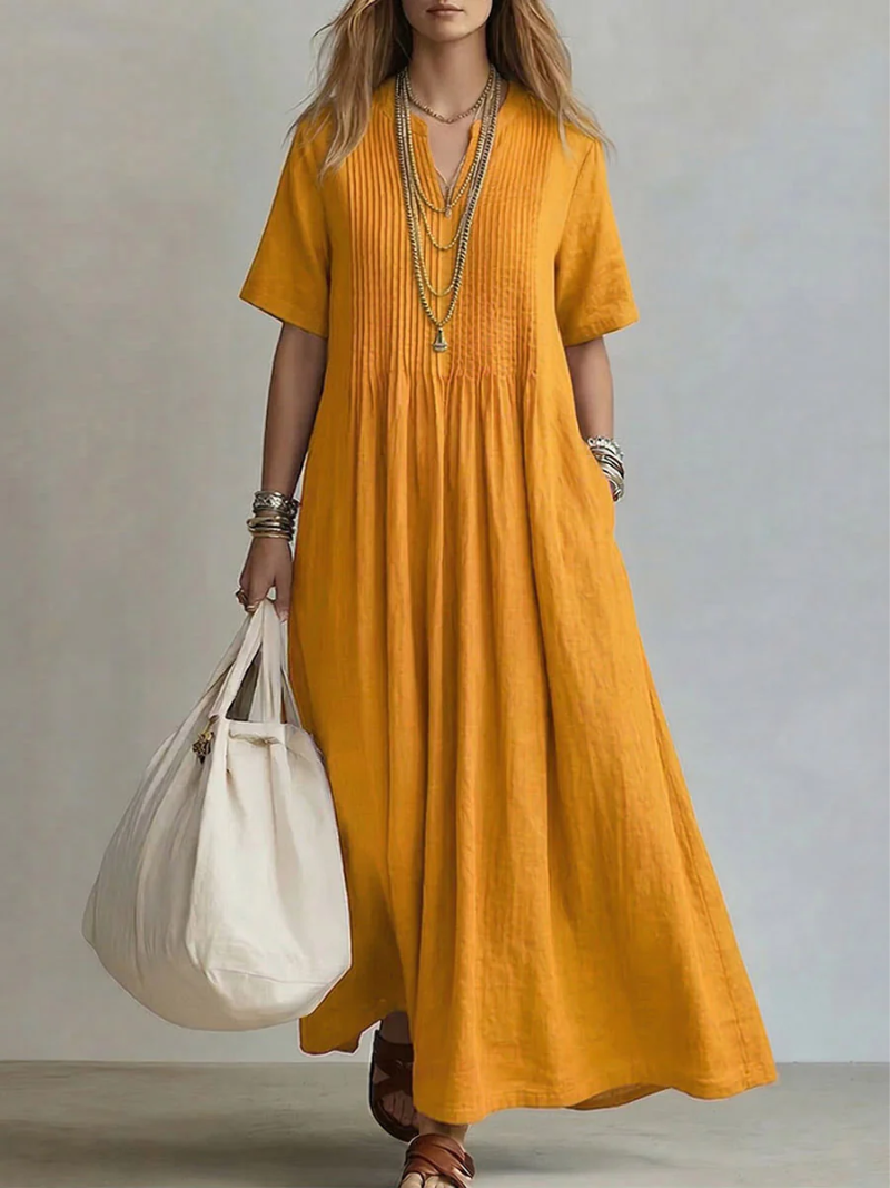 Sage | Linen Pintuck Maxi Dress