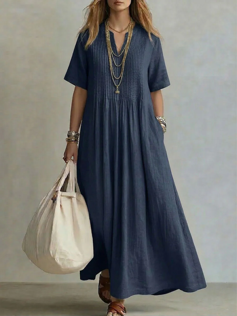 Sage | Linen Pintuck Maxi Dress