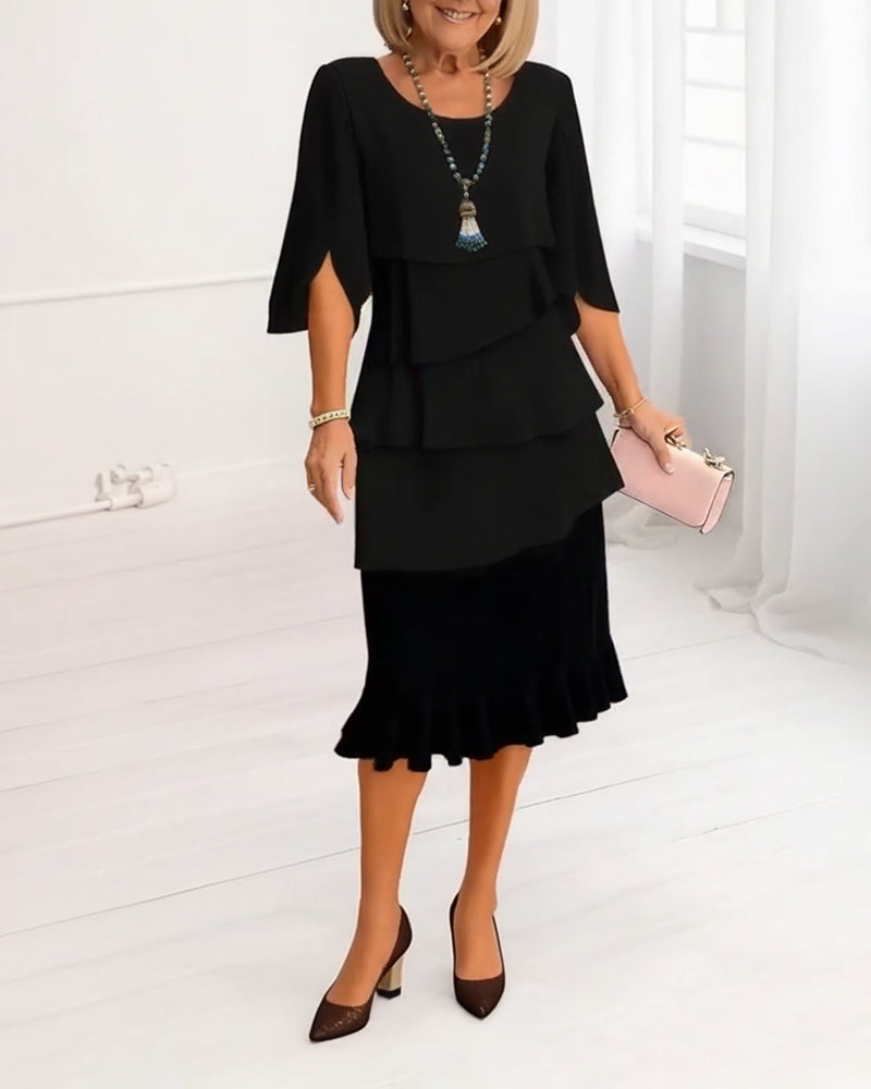 Vivienne | Tiered Cape Midi Dress