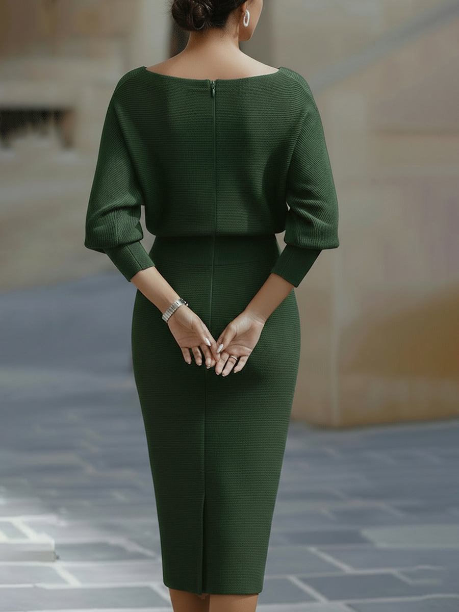 Noir | Cowl Neck Ribbed Midi Dress