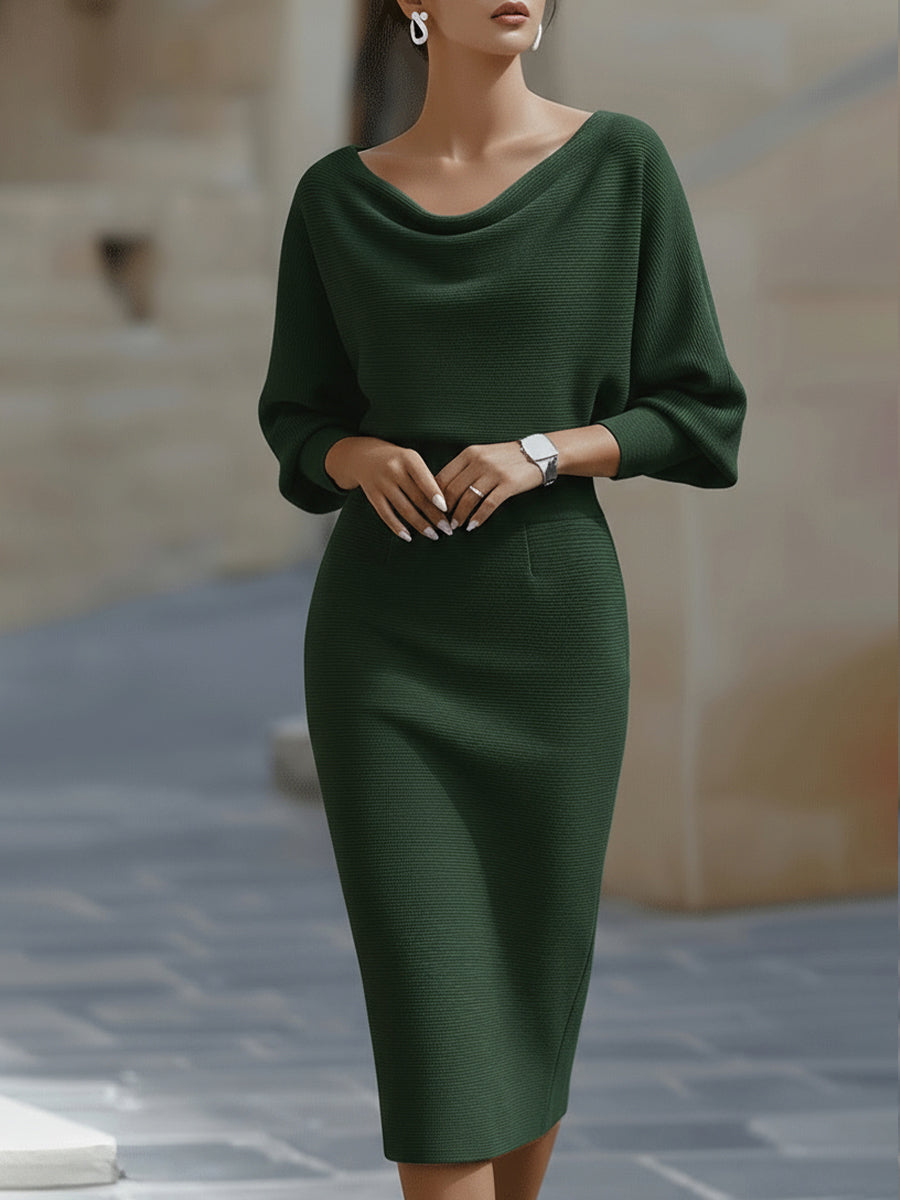 Noir | Cowl Neck Ribbed Midi Dress