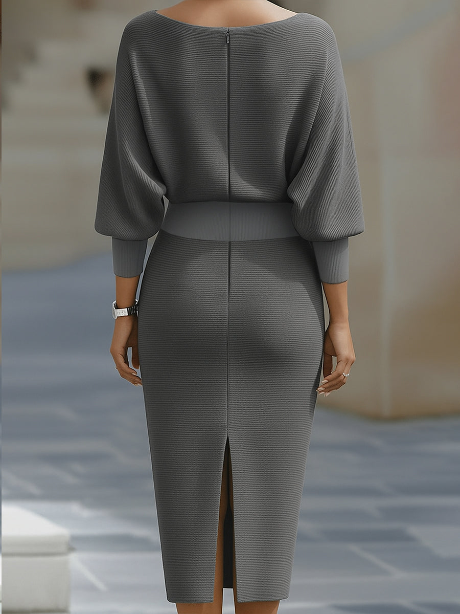 Noir | Cowl Neck Ribbed Midi Dress