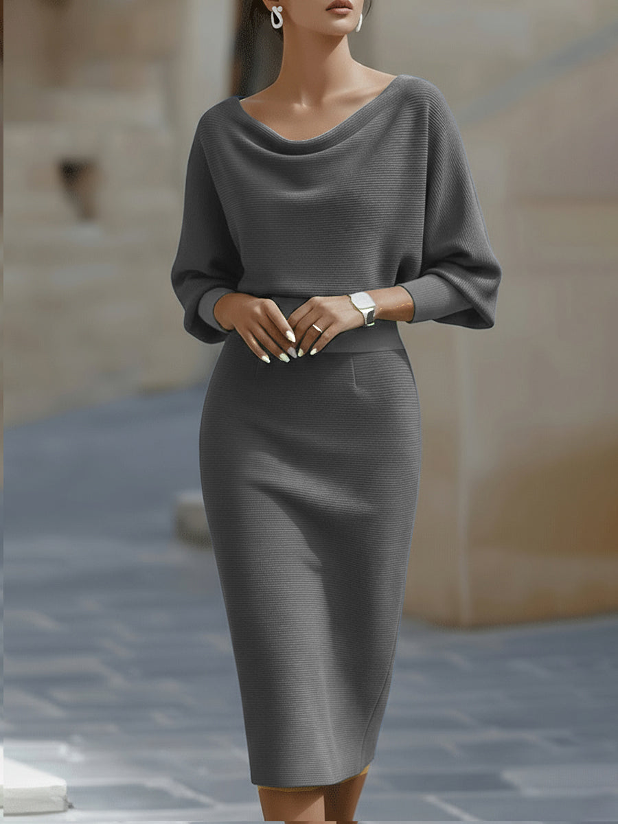 Noir | Cowl Neck Ribbed Midi Dress