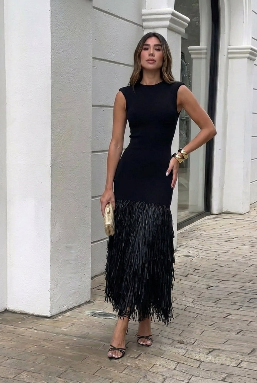 Matilda | Fringe Hem Fitted Maxi Dress