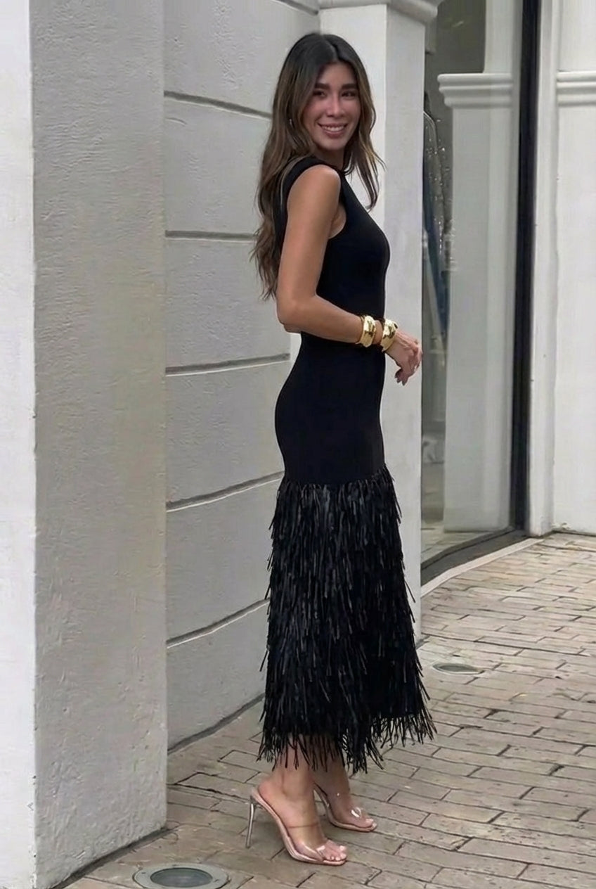 Matilda | Fringe Hem Fitted Maxi Dress