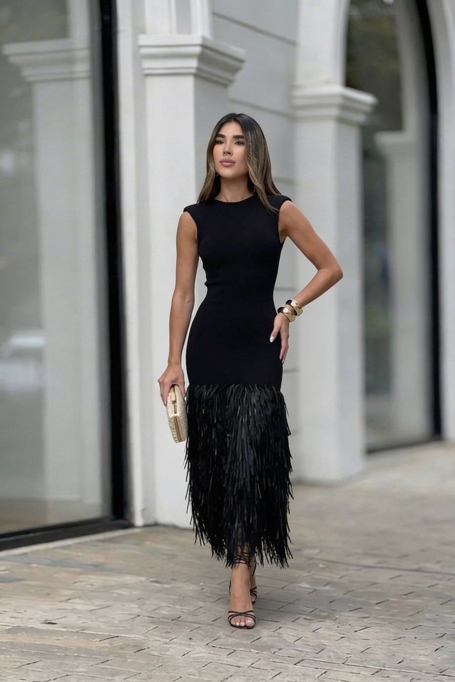 Matilda | Fringe Hem Fitted Maxi Dress