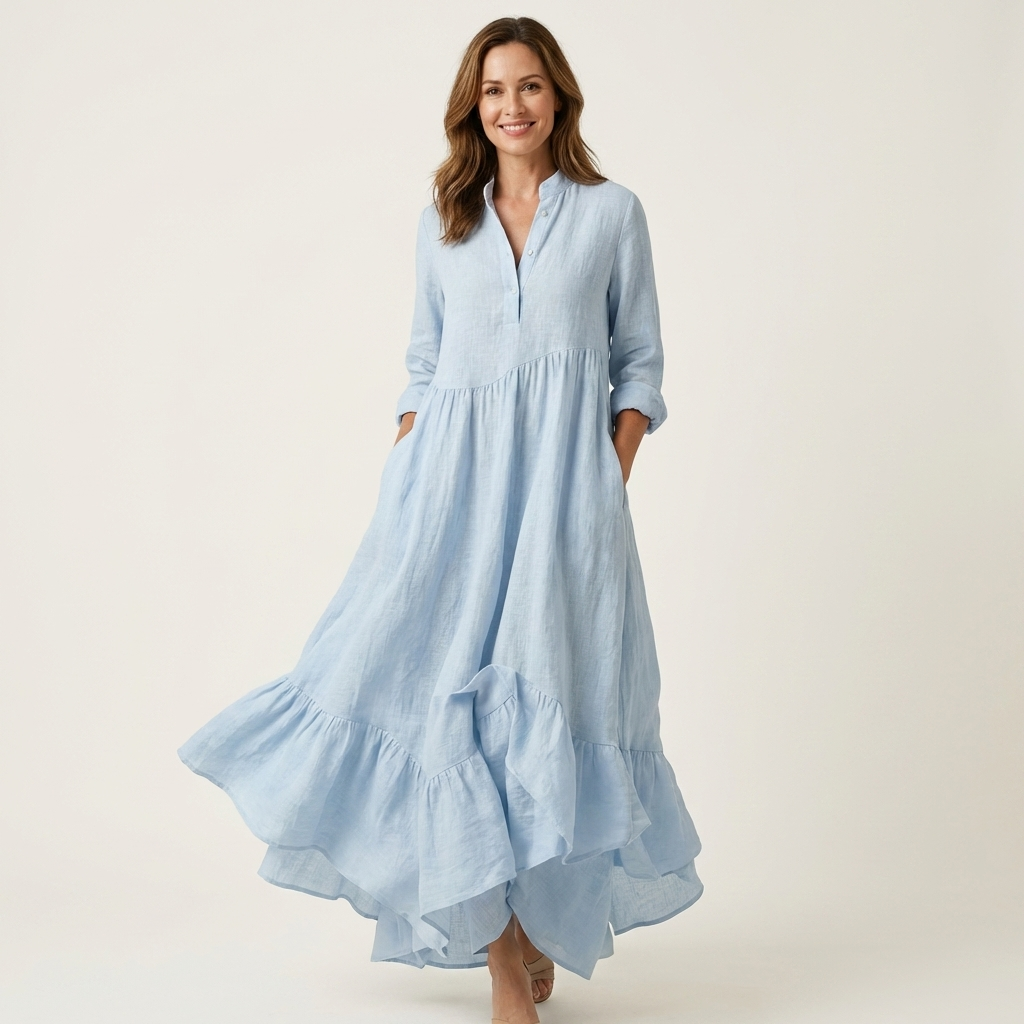 Clara | Linen Ruffle Maxi Dress