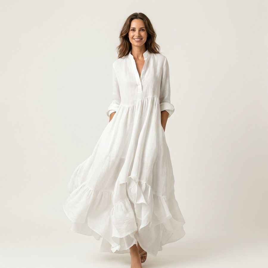 Clara | Linen Ruffle Maxi Dress