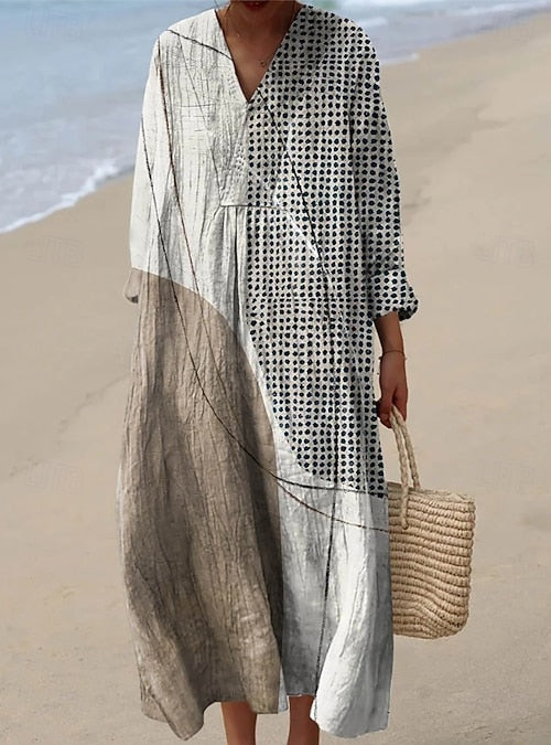 Octavia | Abstract Spot Print Linen Maxi Dress